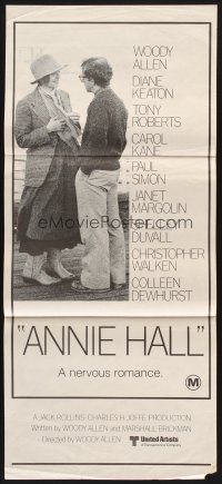 7s641 ANNIE HALL Aust daybill '77 full-length Woody Allen & Diane Keaton, a nervous romance!