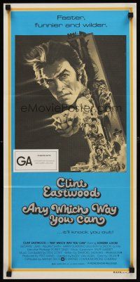 7s643 ANY WHICH WAY YOU CAN Aust daybill '80 cool artwork of Clint Eastwood & Clyde by Bob Peak!