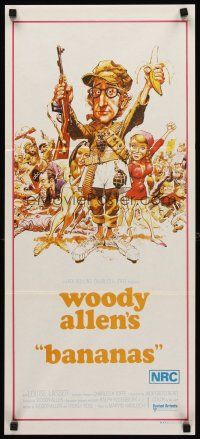 7s650 BANANAS Aust daybill '71 great artwork of Woody Allen by E.C. Comics artist Jack Davis!
