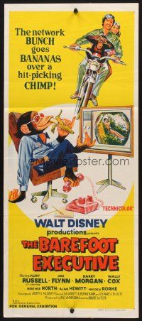 7s651 BAREFOOT EXECUTIVE Aust daybill '71 Disney, art of Kurt Russell & wacky chimp gone bananas!