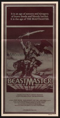 7s654 BEASTMASTER Aust daybill '82 fantasy art of barechested Marc Singer & sexy Tanya Roberts!