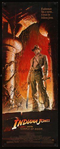7t056 INDIANA JONES & THE TEMPLE OF DOOM signed insert '84 by Steven Spielberg & Harrison Ford + 4!