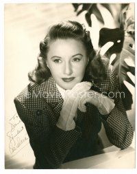 7t255 BARBARA STANWYCK signed deluxe 7.5x9.5 still '40s waist-high portrait wearing gloves!
