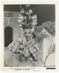 7w245 CARMEN MIRANDA 8x10 still '40s full-length portrait in cool outfit with outrageous hat!