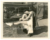 7w102 OLIVE BORDEN candid 8x10 still '20s cool image of sexy actress seated on trunk!