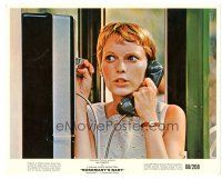 7w162 ROSEMARY'S BABY color 8x10 still '68 great close up of Mia Farrow talking on payphone!