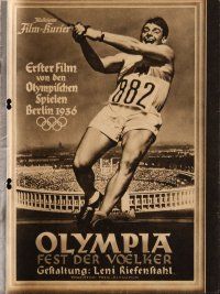 7y104 OLYMPIAD grey border German program '38 Leni Riefenstahl's 1936 Munich Olympics documentary!