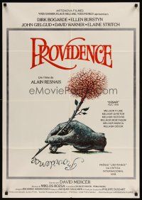 7z040 PROVIDENCE Brazilian '77 Alain Resnais, cool art of hand writing w/tree pencil!