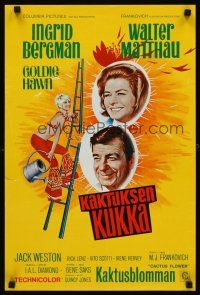 7z025 CACTUS FLOWER Finnish '69 art of Walter Matthau, sexy hippie Goldie Hawn & Ingrid Bergman!