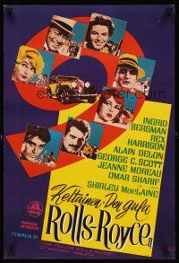 7z029 YELLOW ROLLS-ROYCE Finnish '64 Ingrid Bergman, Alain Delon, cool art of car & stars!
