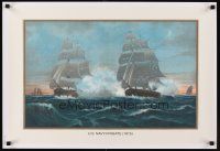 8a141 US NAVY - FRIGATE heavy stock 20x29 art print '90s art of sailing ships fighting broadside!