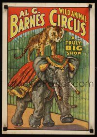 8a713 AL G BARNES WILD ANIMAL CIRCUS REPRO circus poster '60 big cat riding elephant!