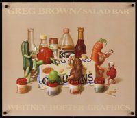 8a624 GREG BROWN SALAD BAR commercial poster '90s art of veggies eating croutons