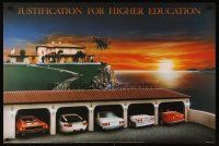 8a637 JUSTIFICATION FOR HIGHER EDUCATION commercial poster '89 art of cars in garage