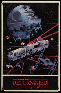 8a676 RETURN OF THE JEDI commercial poster '83 art of Death Star, Millenium Falcon & more!