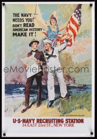 8a719 U.S. NAVY RECRUITING STATION REPRODUCTION WWI poster '90s James Montgomery Flagg art!