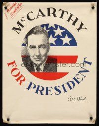 8a052 MCCARTHY FOR PRESIDENT 20x26 political campaign '68 Democratic president, patriotic design!