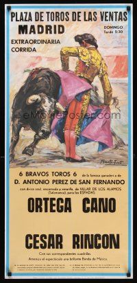 8a324 PLAZA DE TOROS LAS VENTAS MADRID tan style Spanish bullfight '77 matador & bull by Marti Fant!