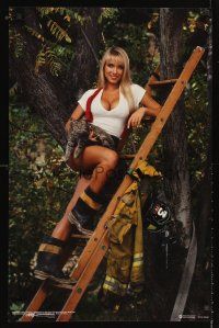 8a589 BEAUTY ON DUTY: FIREWOMAN RESCUE special pin-up 22x34 '93 sexy girl rescues cat!