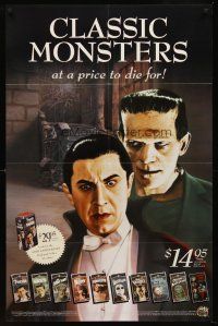 8a377 CLASSIC MONSTERS video special 26x40 '91 Universal, Lugosi as Dracula & Karloff as monster!