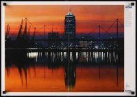 8a249 LONDON ICONS #4 English special 17x24 '00s cool sunset image of Canary Wharf tower & docks