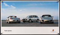 8a169 PORSCHE TRIPLE ESPRESSO 22x38 advertising poster '04 Cayenne, Boxster & 911 line-up!