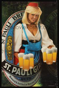 8a234 ST. PAULI GIRL 21x32 beer ad '85 great image of blonde girl holding beer mugs!