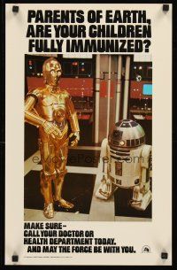 8a554 STAR WARS HEALTH DEPARTMENT POSTER special 14x22 '77 C3P0 & R2D2 check kid's immunizations!