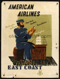 8a258 AMERICAN AIRLINES EAST COAST travel poster '48 wonderful art of sailor & boat!