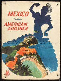 8a260 AMERICAN AIRLINES MEXICO travel poster '52 cool art of Mexican beach resort!