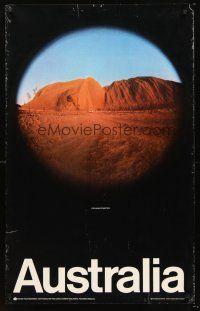 8a263 AUSTRALIA Australian travel poster '80s cool fish-eye image of Ayers Rock at sunset!