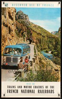 8a307 FRENCH NATIONAL RAILROADS: TRAINS AND MOTOR COACHES French travel poster '63 image of bus!