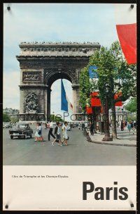 8a319 PARIS L'ARC DE TRIOMPHE ET LES CHAMPS-ELYSEES French travel poster 1963 cool image of street!