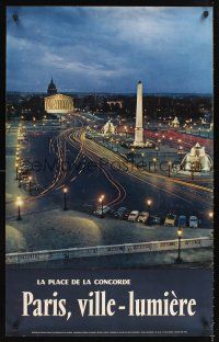 8a322 PARIS, VILLE-LUMIERE French travel poster 1960s the Place de la Concorde at night!