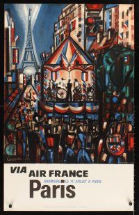 8a330 AIR FRANCE PARIS French travel poster 1964 patriotic Marcel Gromaire art of city!