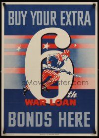 8a025 6TH WAR LOAN 19x27 WWII war poster '44 great artwork of Uncle Sam fighting!