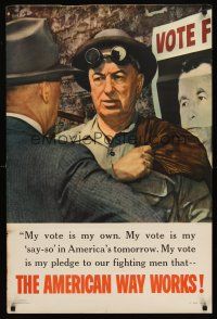 8a005 AMERICAN WAY WORKS 24x36 WWII war poster '44 my vote is my own and my say-so!