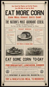 8a055 EAT MORE CORN 16x29 WWI war poster '17 food rationing, grits & hominy!