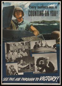 8a007 EVERY MOTHERS SON IS COUNTING ON YOU 29x40 WWII war poster '44 cool images of fighting men!