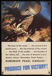 8a018 PRODUCE FOR VICTORY 24x36 WWII war poster '42 cool image of welder!