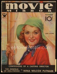 8b084 MOVIE MIRROR magazine November 1933 artwork of pretty smiling Janet Gaynor by Milo Baine!