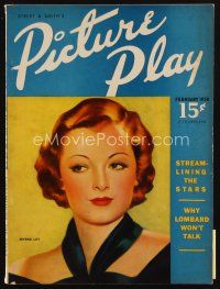 8b117 PICTURE PLAY magazine February 1938 artwork of sexy Myrna Loy by A. Redmond!