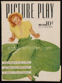 8b118 PICTURE PLAY magazine November 1939 wonderful portrait of Ginger Rogers by John Miehle!