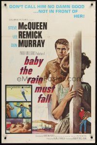 8c059 BABY THE RAIN MUST FALL 1sh '65 Steve McQueen gets in trouble & gets under Lee Remick's skin!