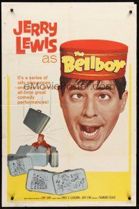 8c076 BELLBOY 1sh '60 wacky artwork of Jerry Lewis carrying luggage!