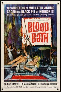 8c090 BLOOD BATH 1sh '66 cool artwork of sexy babe being lowered into a pit of horror!