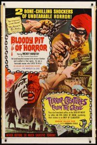 8c092 BLOODY PIT OF HORROR/TERROR-CREATURES FROM GRAVE 1sh '67 bone-chilling, unbearable horror!