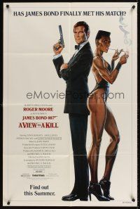8c014 VIEW TO A KILL advance 1sh '85 art of Roger Moore James Bond & smoking Grace Jones by Goozee!