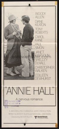 8d570 ANNIE HALL Aust daybill '77 full-length Woody Allen & Diane Keaton, a nervous romance!