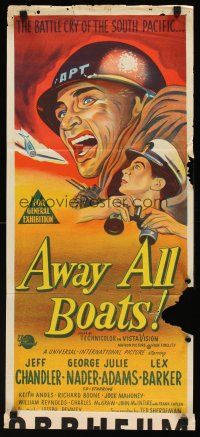 8d573 AWAY ALL BOATS Aust daybill '56 Jeff Chandler, battle cry of the South Pacific, stone litho!